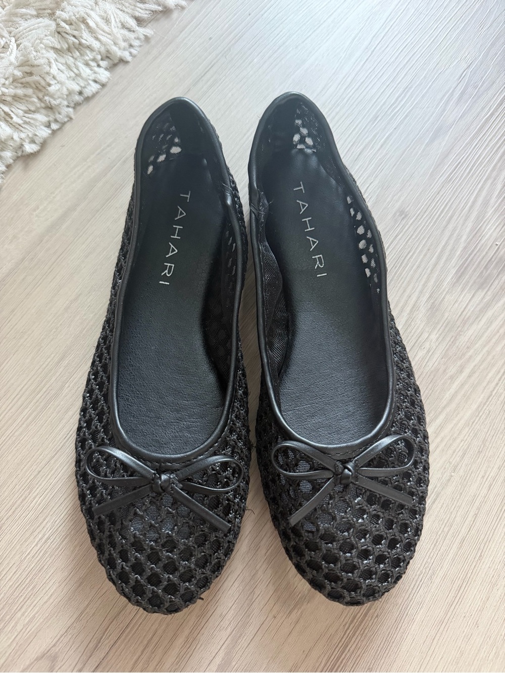 Tahari Black Crochet Bow Ballet Flats